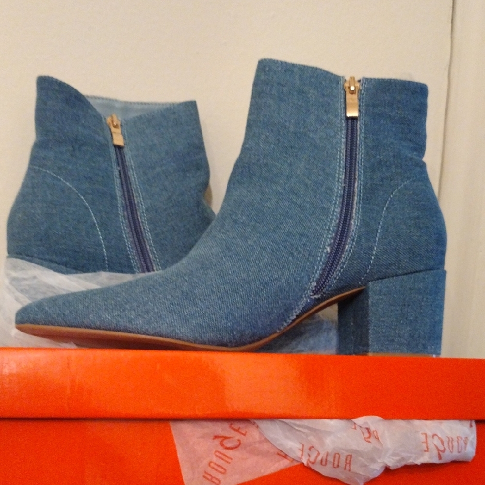 Denim Ankle Boots with Zipper